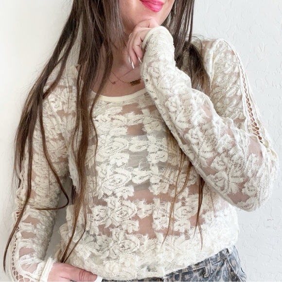 Free People Floral Textured Sheer Lace Pullover top - Picture 1 of 8